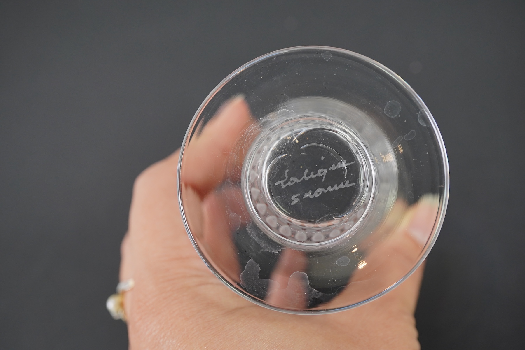 Lalique: A suite of 'Bourgueil' pattern drinking glasses